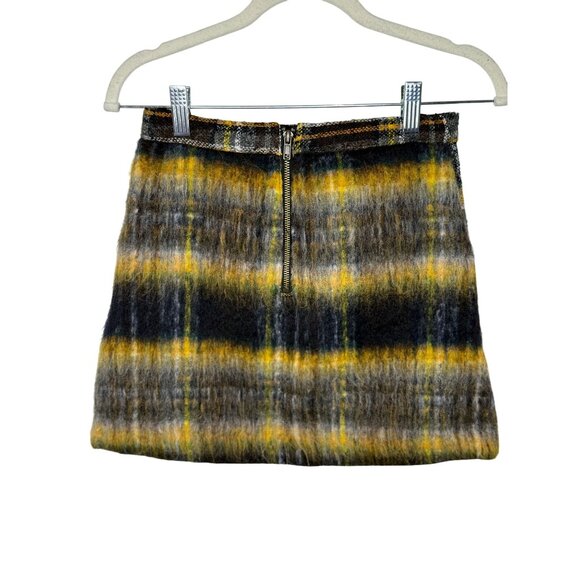Urban Outfitters Plaid Mini Skirt XS Blue Yellow Preppy Academia Wool Blend - Picture 2 of 8
